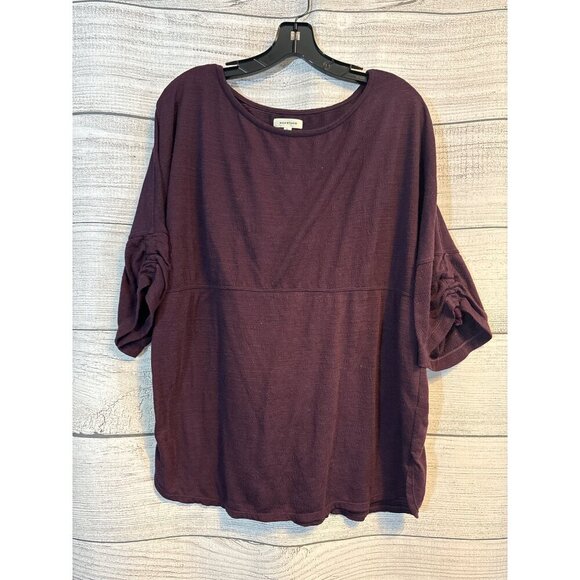 Max Studio Maroon Ruched Sleeve Top Size L - Picture 1 of 4